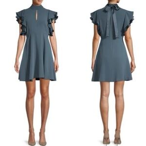 NWT Cinq a Sept Reiko Flutter Sleeve Silk Contrast Dress in Green Size 00